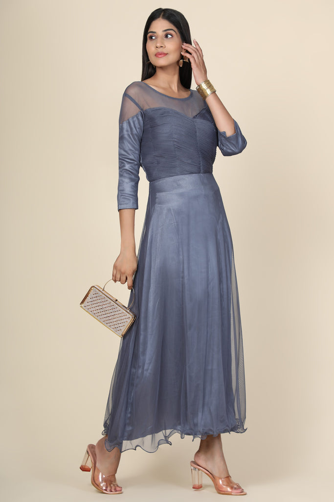 Women's Pleat Draped Grey Gown