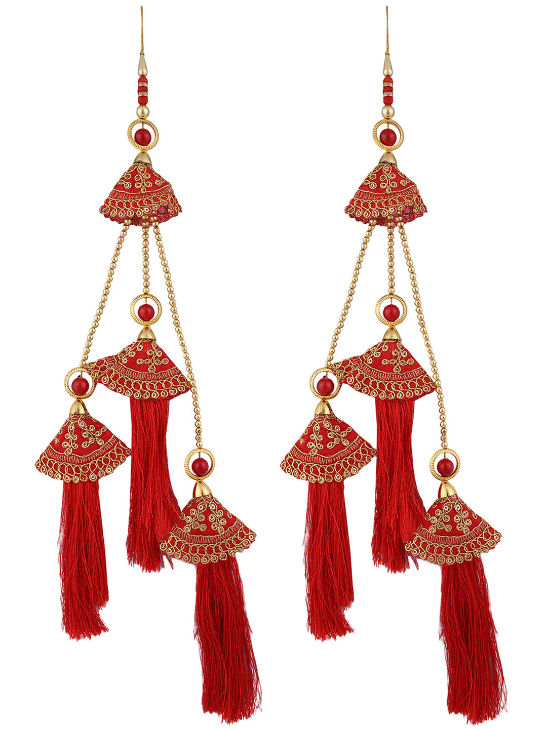 Women's wedding Handmade Hanging bridal heavy Red Tassels Lehange Fancy Beautiful Pair of Latkans - Anikas Creation