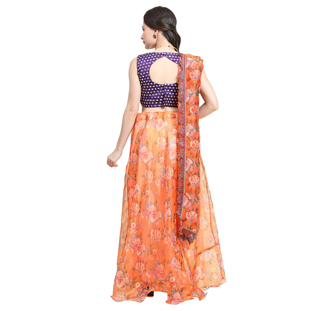 Women's Orange color Semi-Stitched  Lehenga Choli with Dupatta