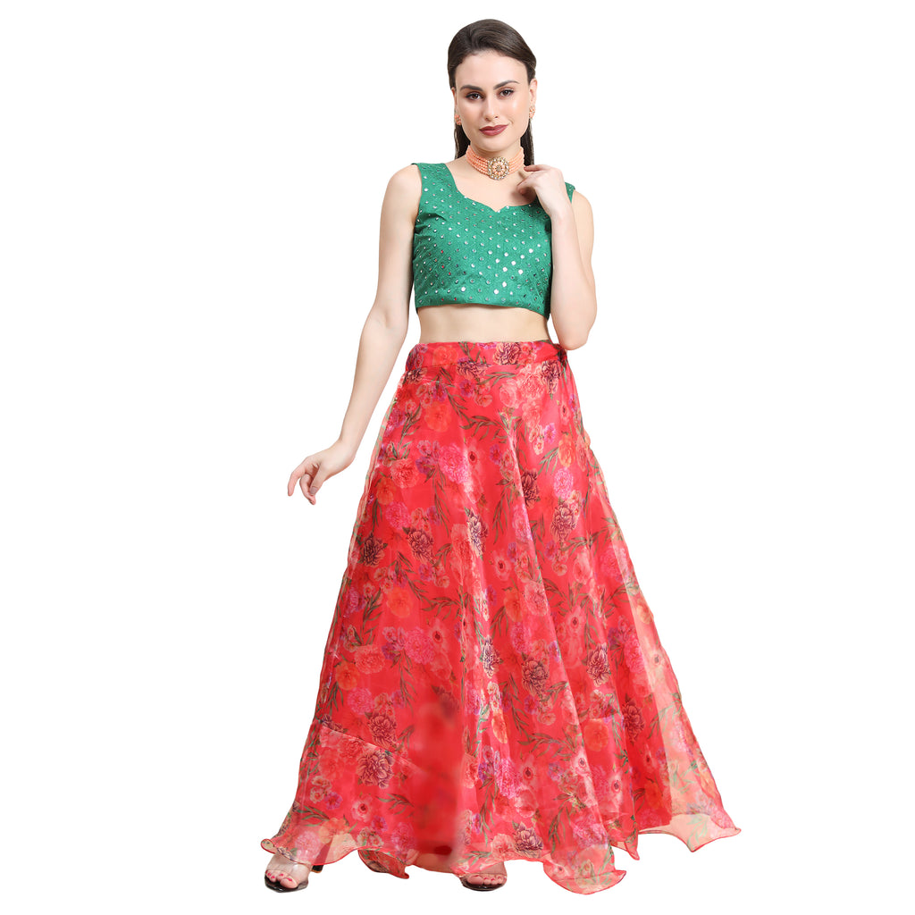Women's Red color Semi-Stitched  Lehenga Choli with Dupatta