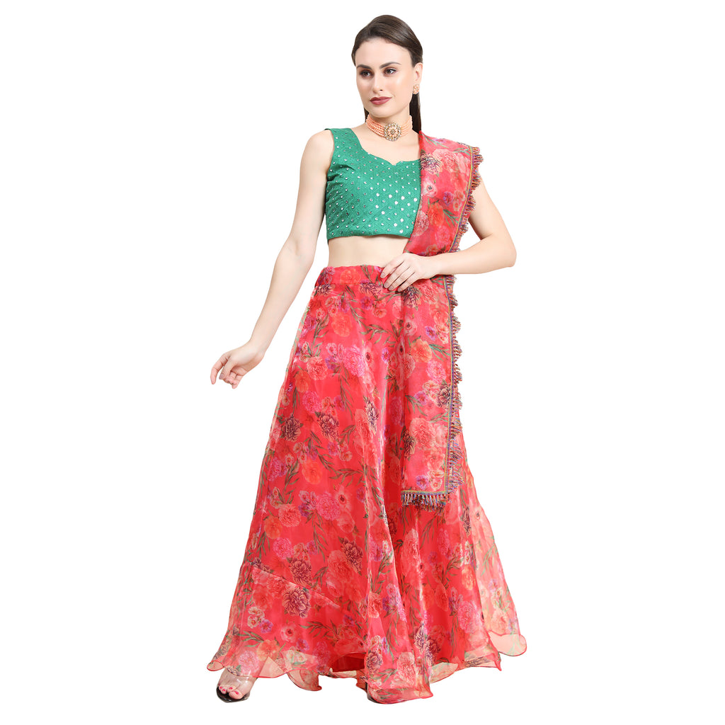 Women's Red color Semi-Stitched  Lehenga Choli with Dupatta