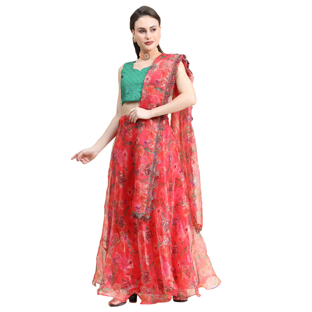 Women's Red color Semi-Stitched  Lehenga Choli with Dupatta