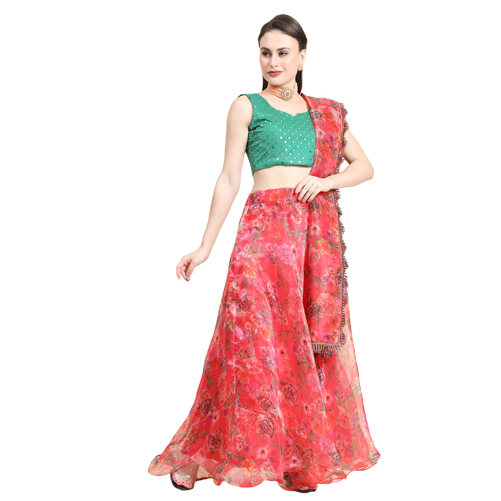 Women's Red color Semi-Stitched  Lehenga Choli with Dupatta