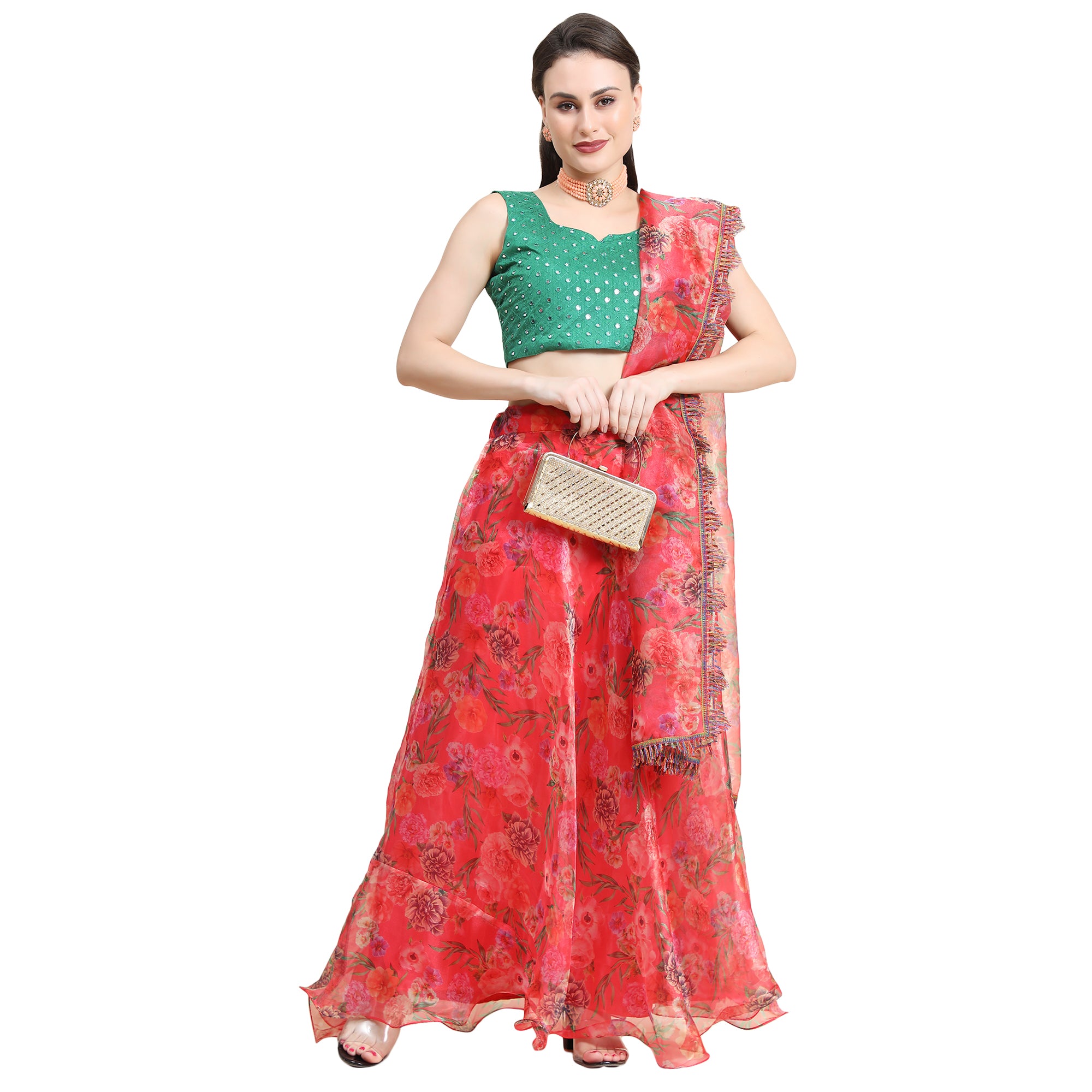 Women's Red color Semi-Stitched  Lehenga Choli with Dupatta - Embro Vision