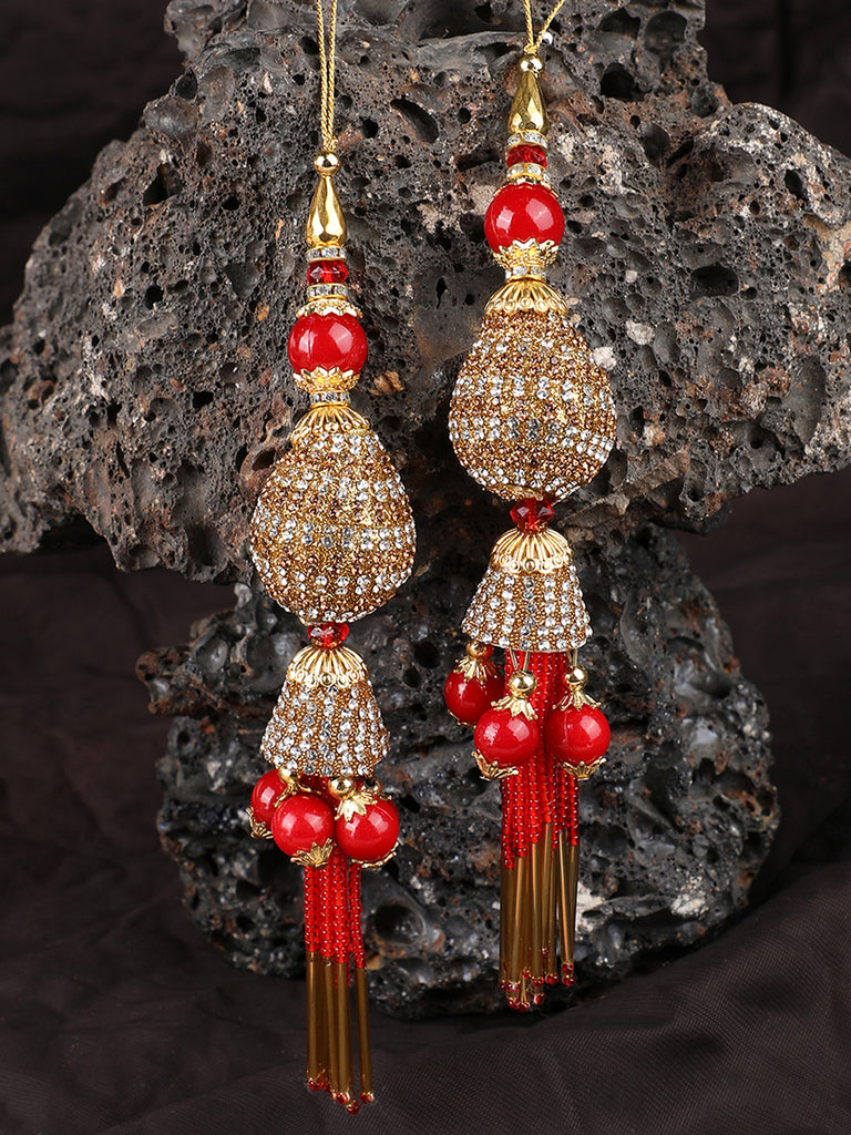 Women's wedding Handmade Hanging bridal heavy Red Tassels Lehange Fancy Beautiful Pair of Latkans