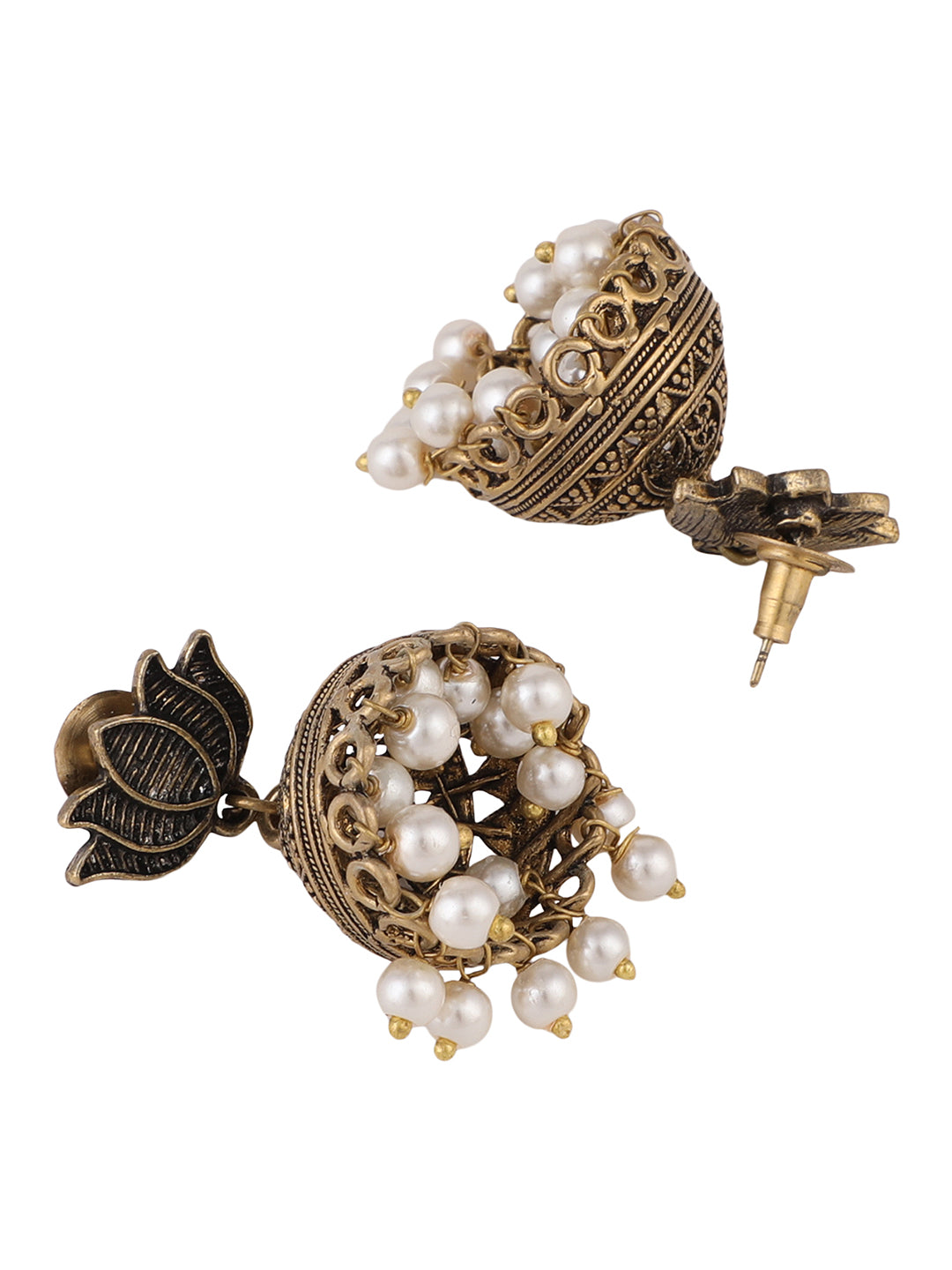 Women's Golden Oxidided Lotus Shape Pearl Jhumka Earring  - Anikas Creation