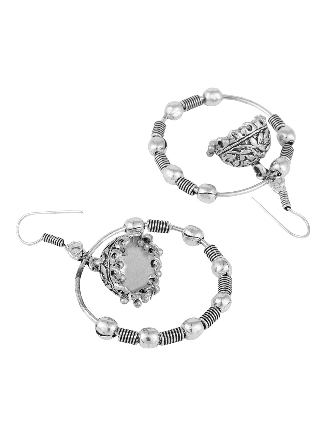 Women's Silver Tone Oxidised Silver Jhumka Chandbali Earring - Anikas Creation