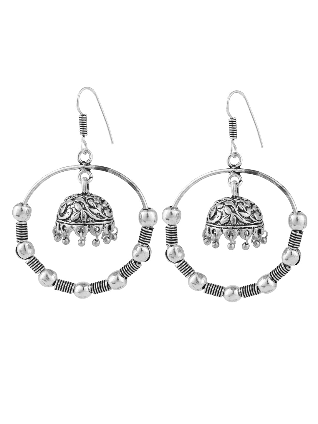 Women's Silver Tone Oxidised Silver Jhumka Chandbali Earring - Anikas Creation
