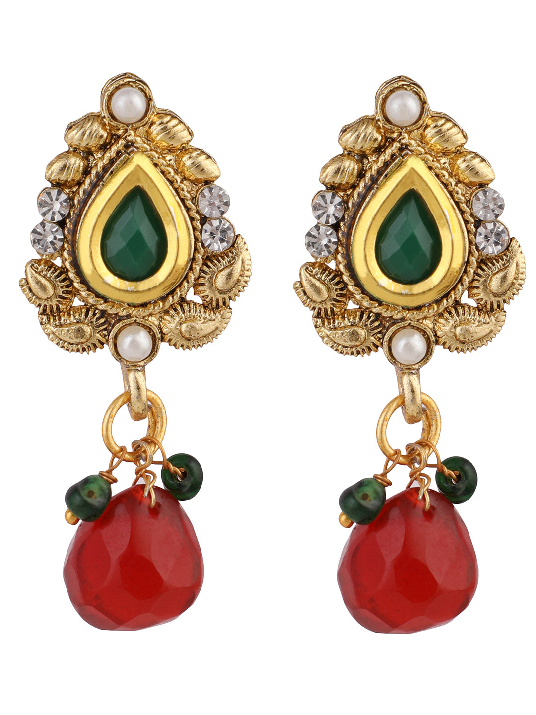 Women's Gold Plated Multi Colour Traditional Pearl Pendant Set With Earrings - Anikas Creation