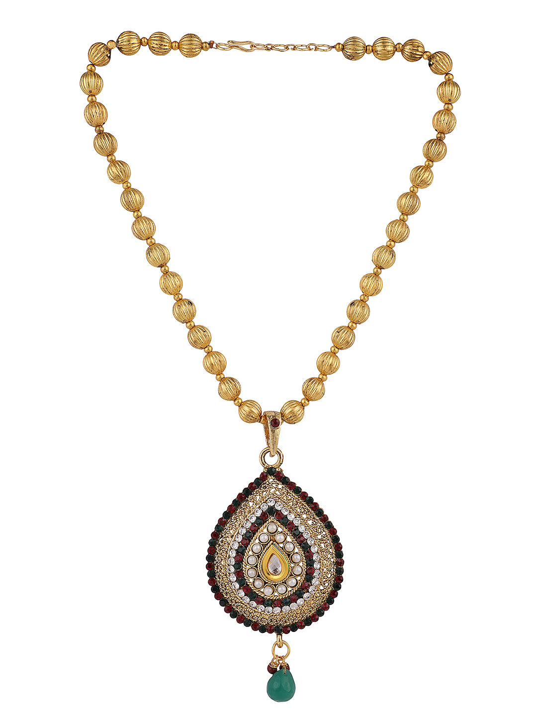 Women's Gold Plated Multi Colour Traditional Pendant Set With Earrings - Anikas Creation
