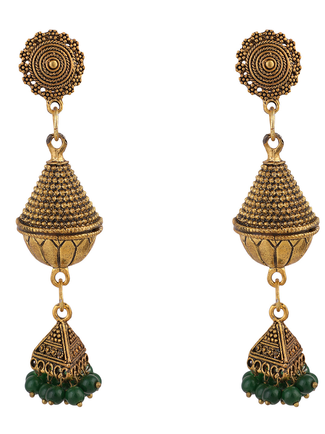 Women's Set Of 2 Oxidised Silver And Gold Plated Pearl Jhumka Earring - Anikas Creation