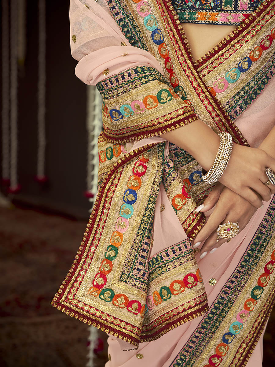 Women's Baby Pink Art Silk Heavy Embroidered Designer Saree - Myracouture