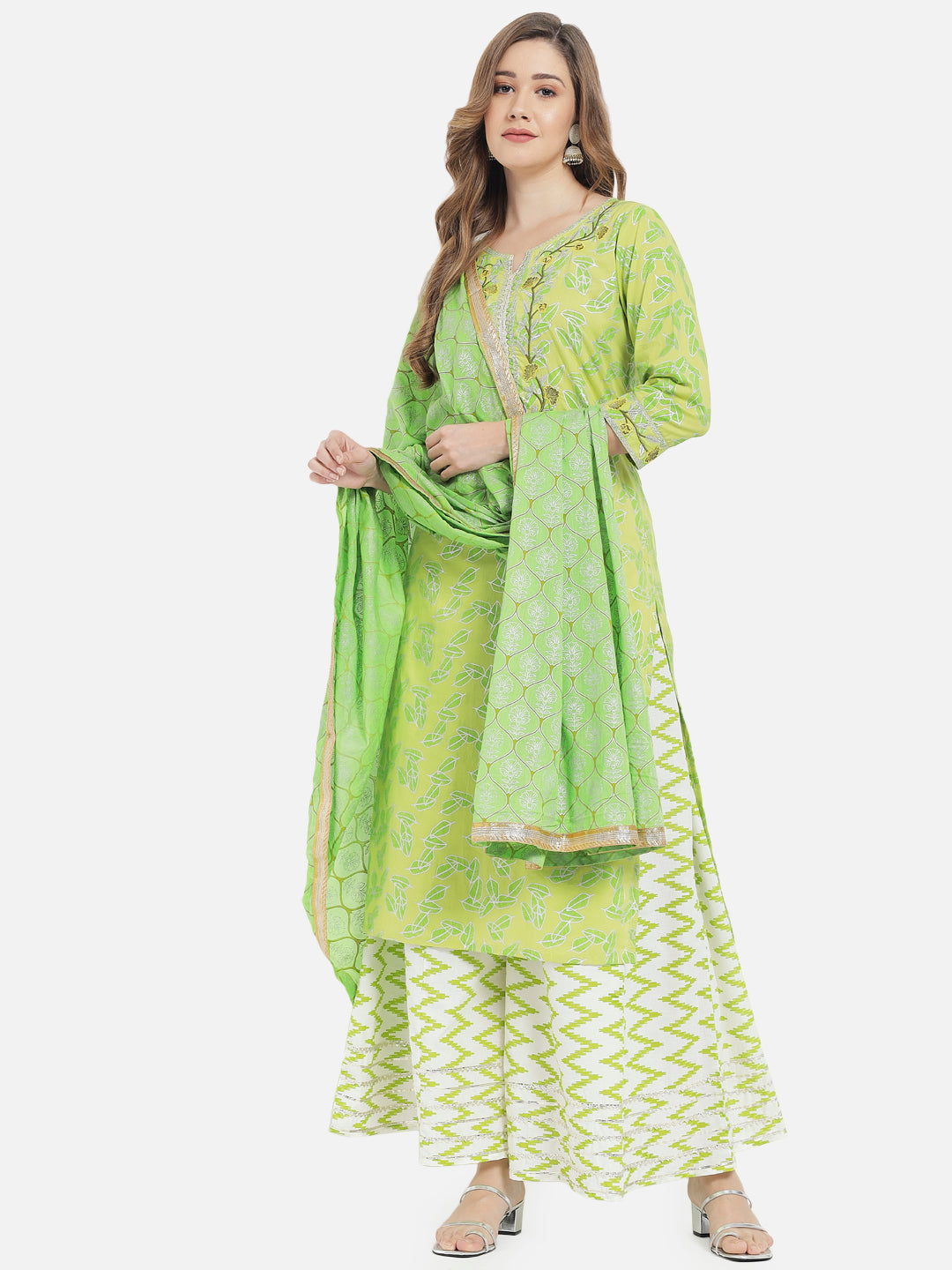 Women's Green Printed Straight Kurta set - Meeranshi
