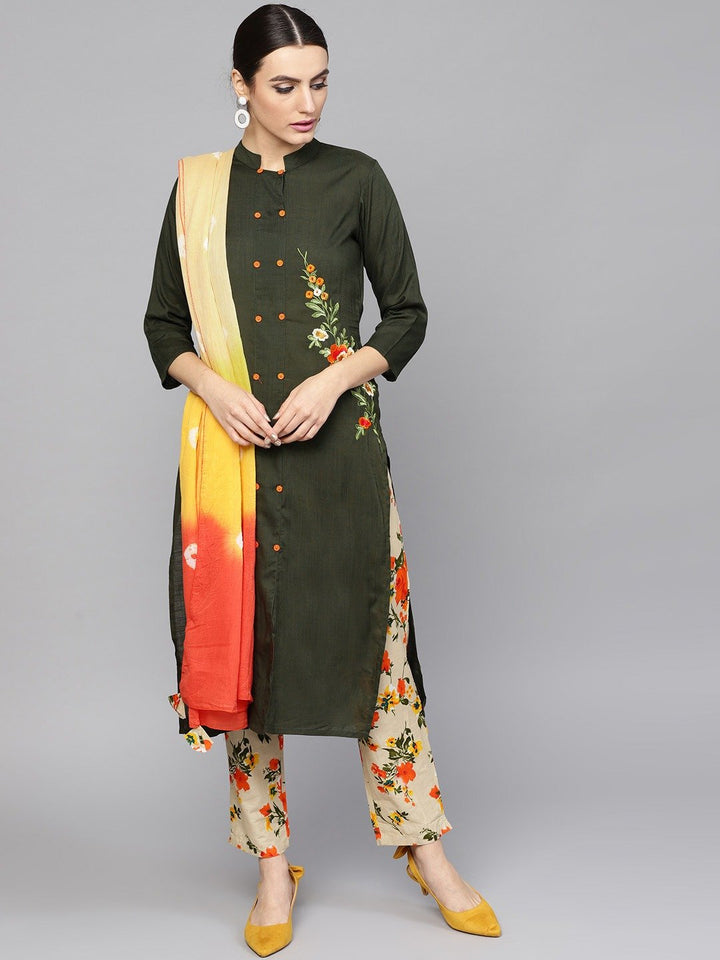 Women's Green Kurta Printed Set