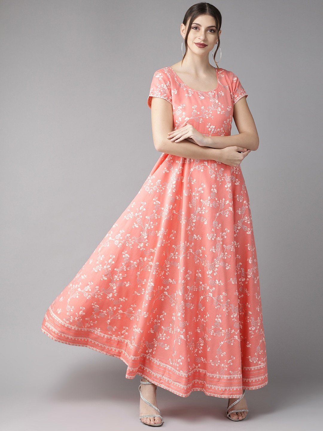 Women's  Pink & Off-White Khari Print Maxi Dress - AKS