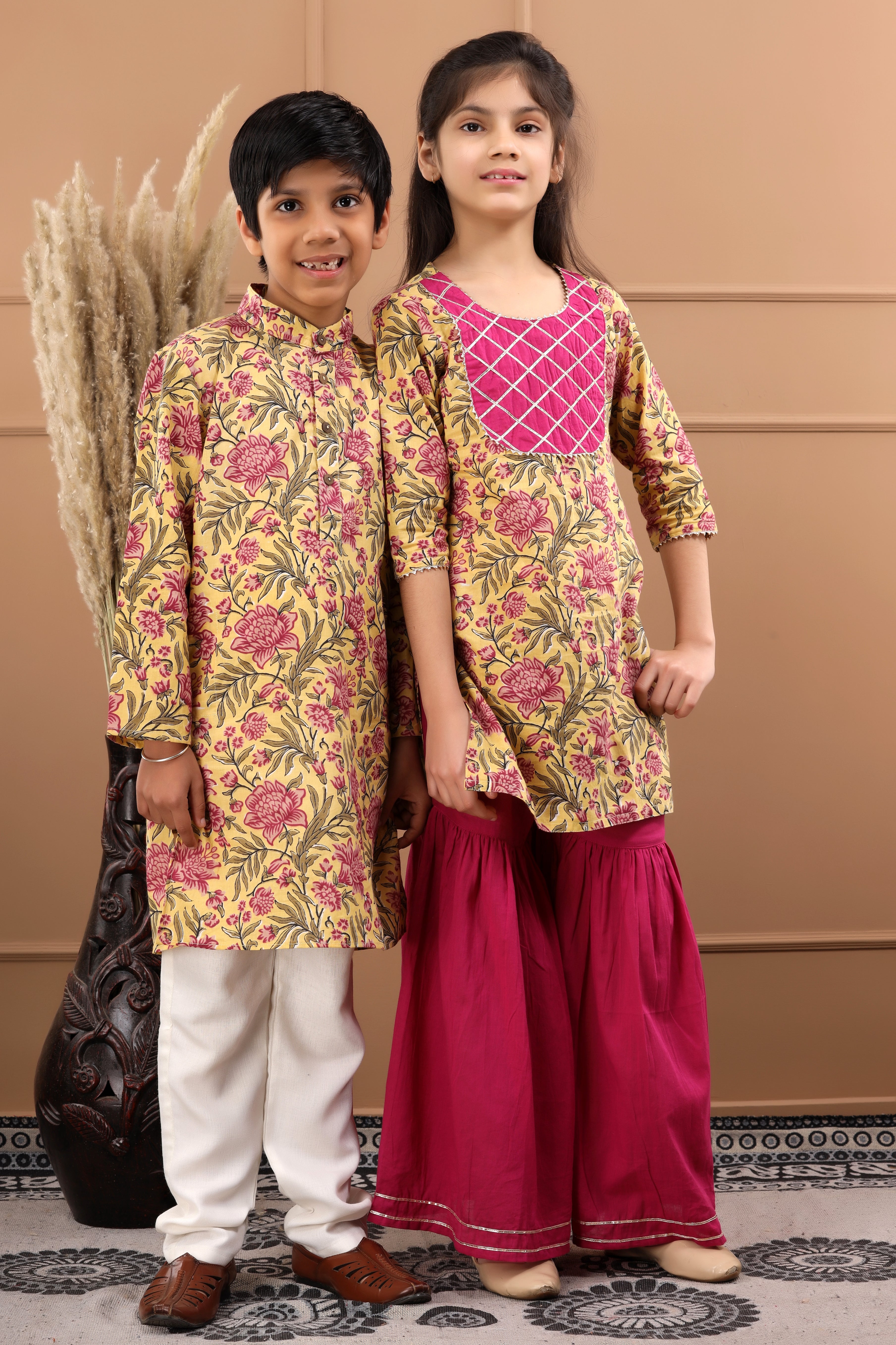 Girl's Pure Cotton Floral Sustainable Sharara Set - Hatheli Kids