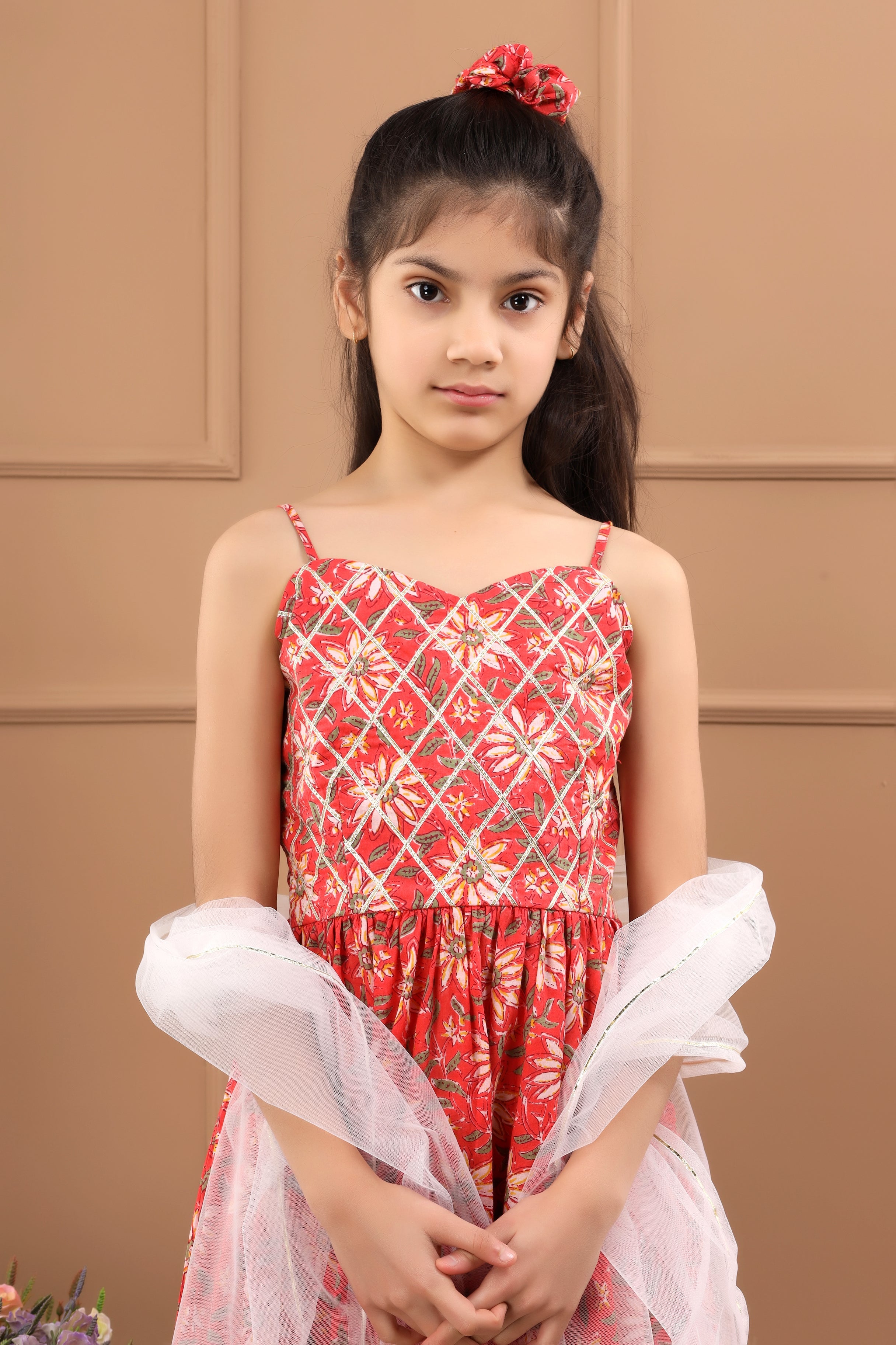 Girl's Printed Gota Embellished Sharara Set - Hatheli Kids