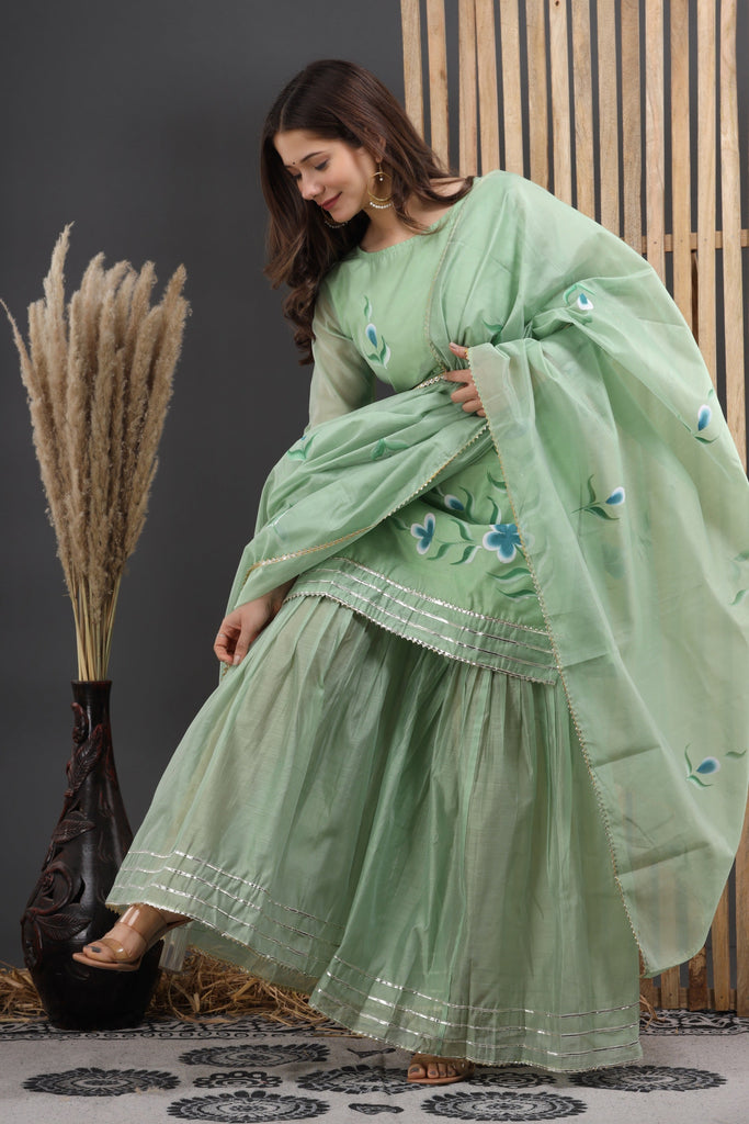 Women's Zumaira Hand Painted Chanderi Kurta Sharara And Dupatta