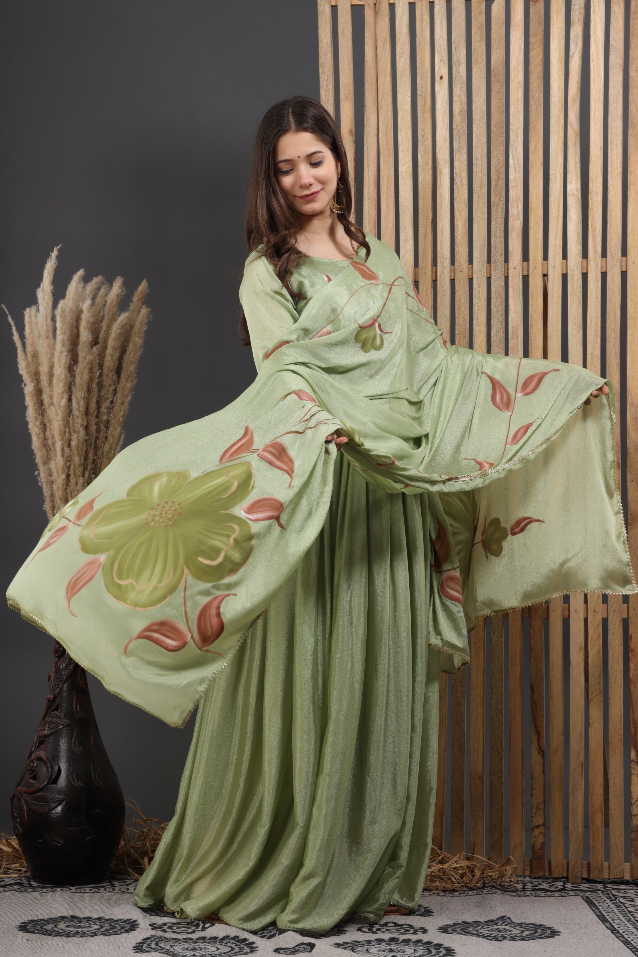 Women's Arfa Hand Painted Gown Dress With Dupatta - Saras The Label