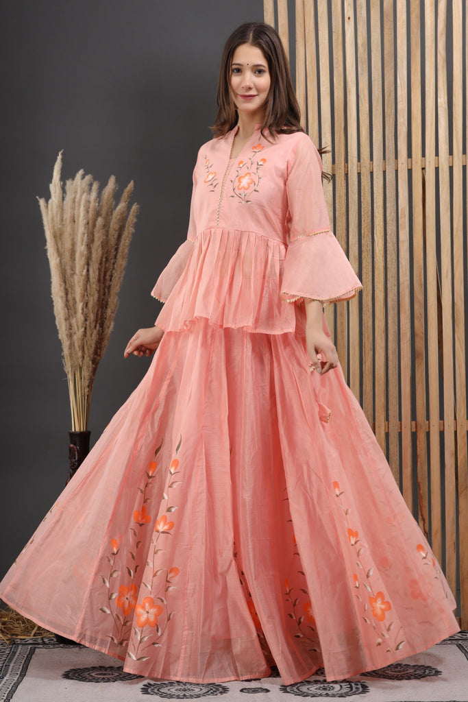 Women's Sumona Hand Painted Chanderi Lehenga Set