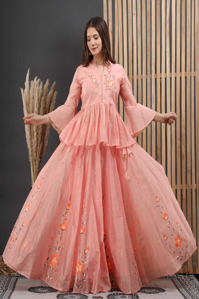 Women's Sumona Hand Painted Chanderi Lehenga Set