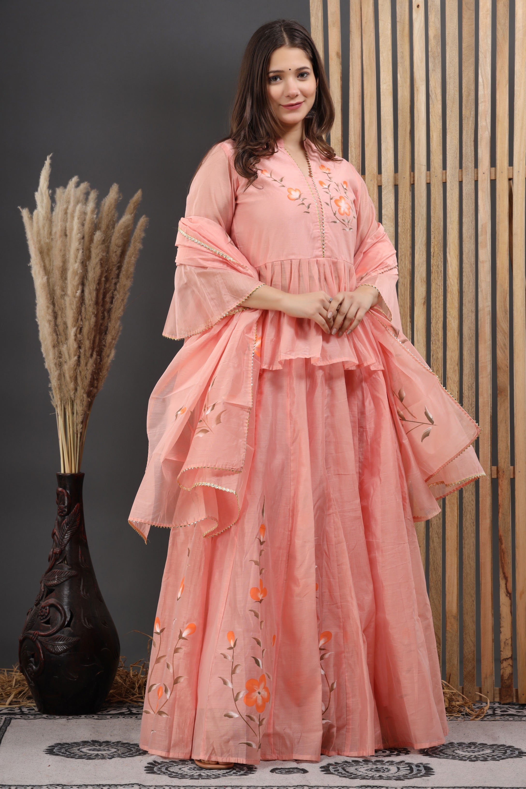 Buy Orange Chanderi Embroidery Dori Plunge Neck Lehenga Set For Women by  Jigar Mali Online at Aza Fashions.