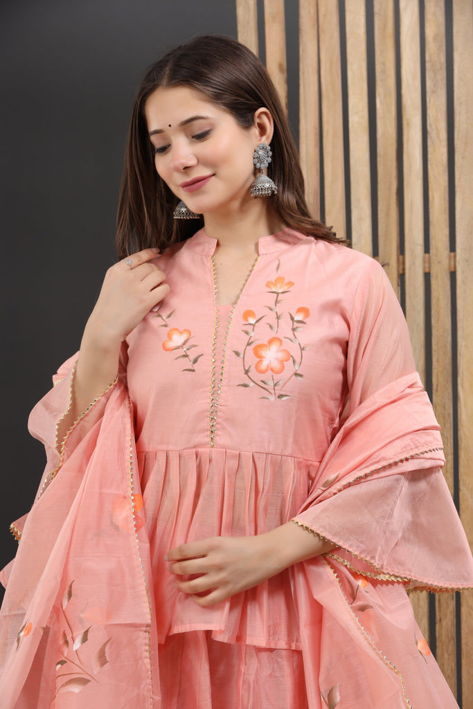 Women's Sumona Hand Painted Chanderi Lehenga Set