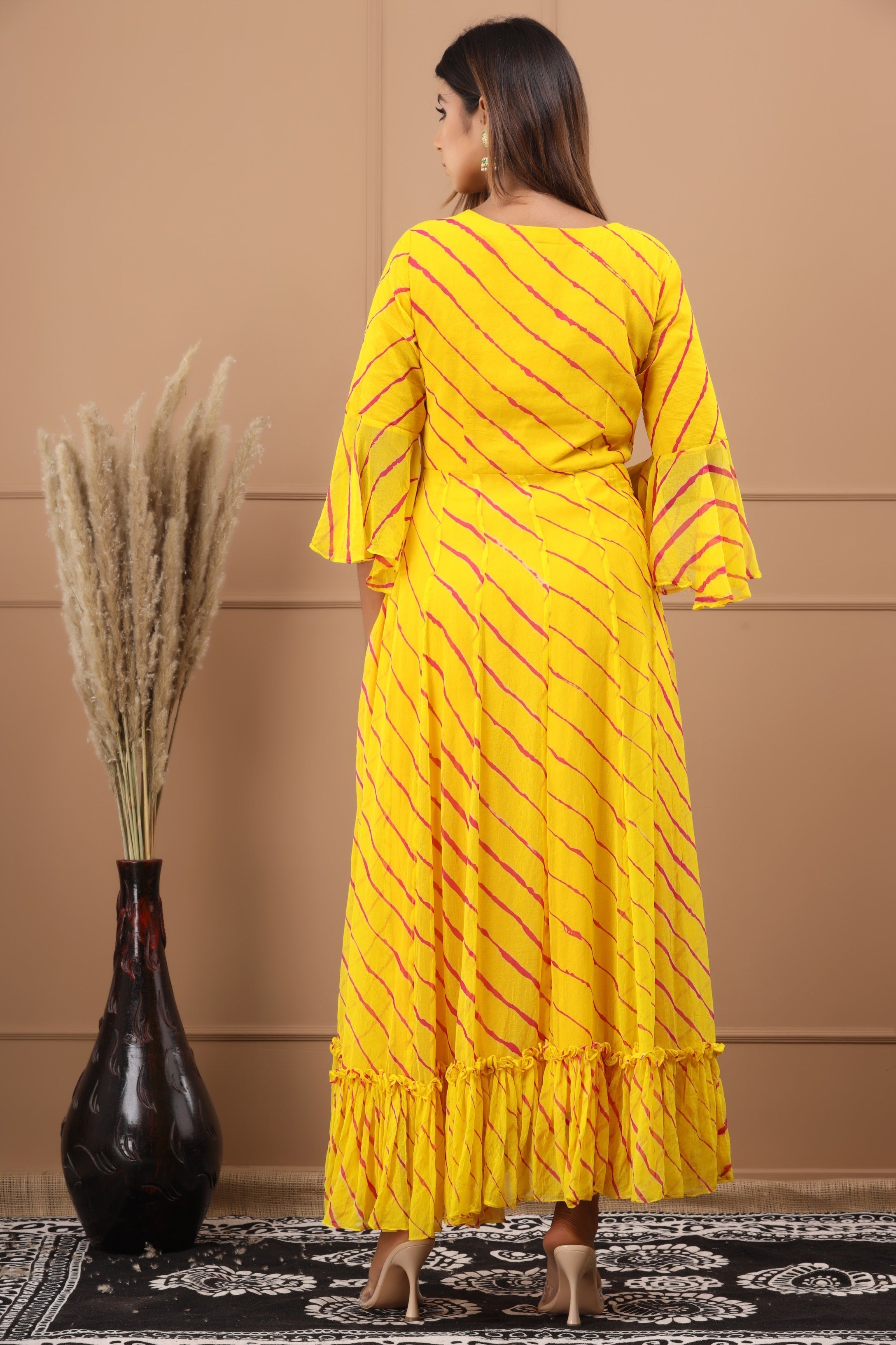 Women's Mahak Leheriya Chiffon Dress With Cotton Lining - Saras The Label
