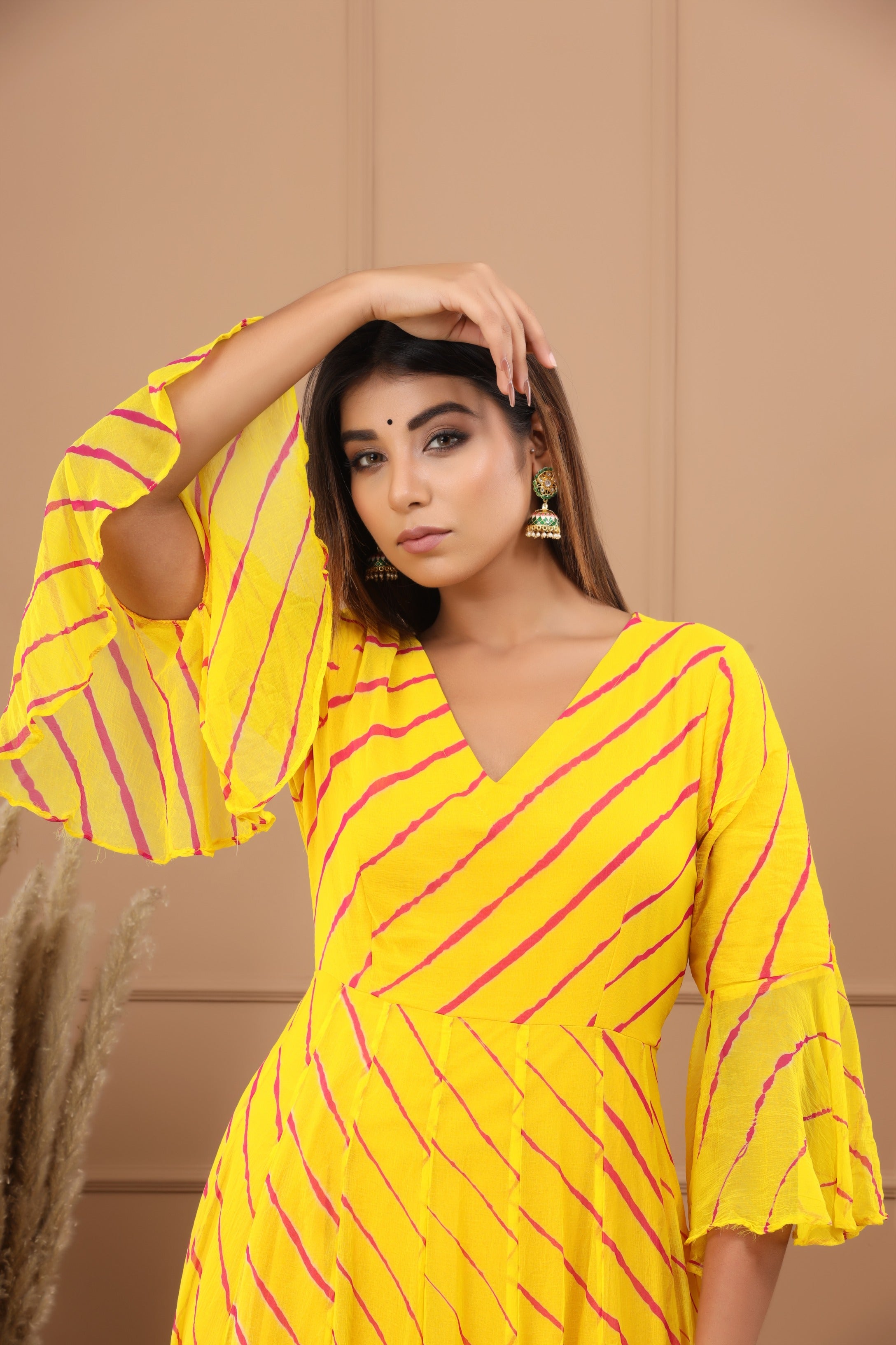 Women's Mahak Leheriya Chiffon Dress With Cotton Lining - Saras The Label