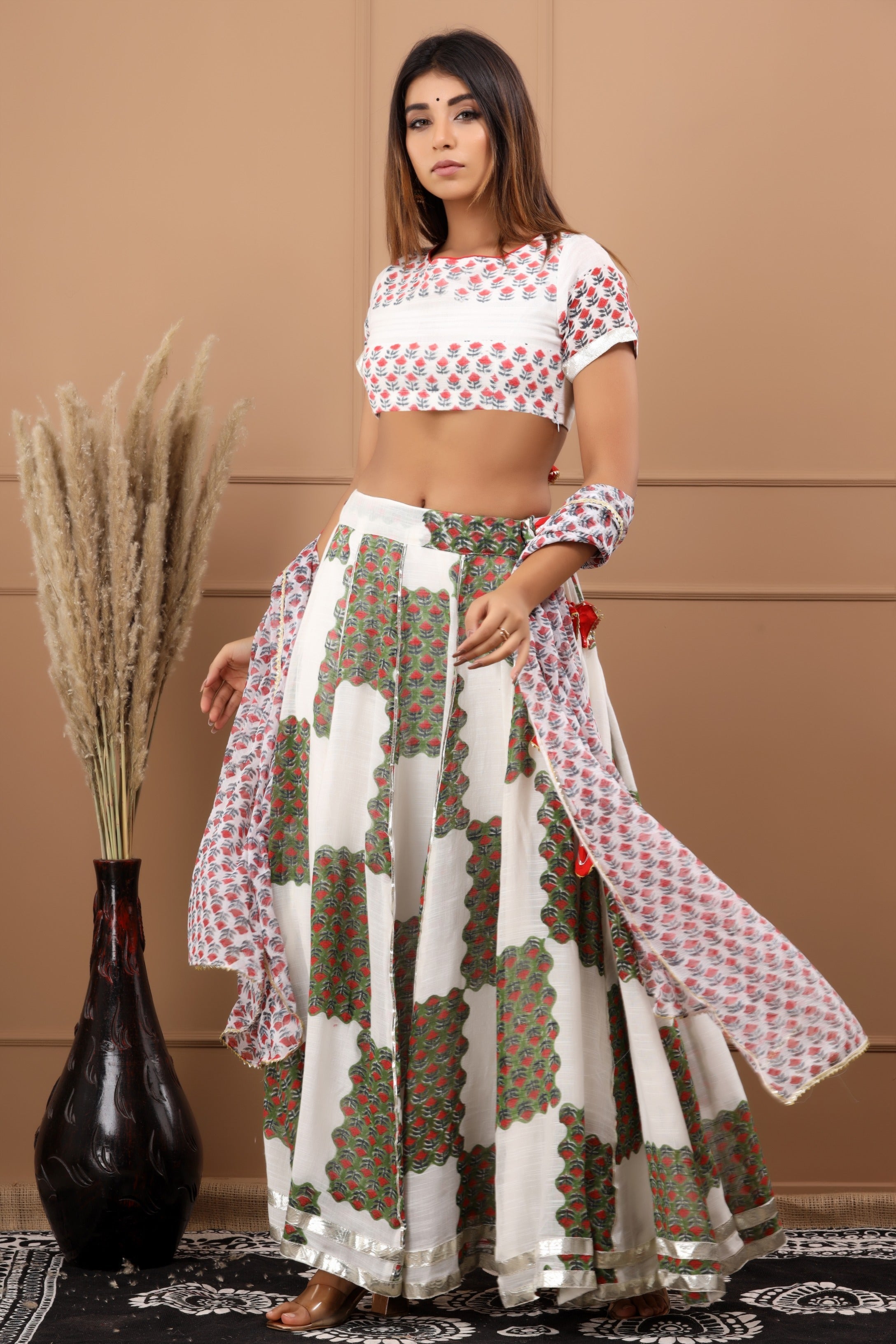 Women's Umrao Skirt And Kota Doria Dupatta Set - Saras The Label
