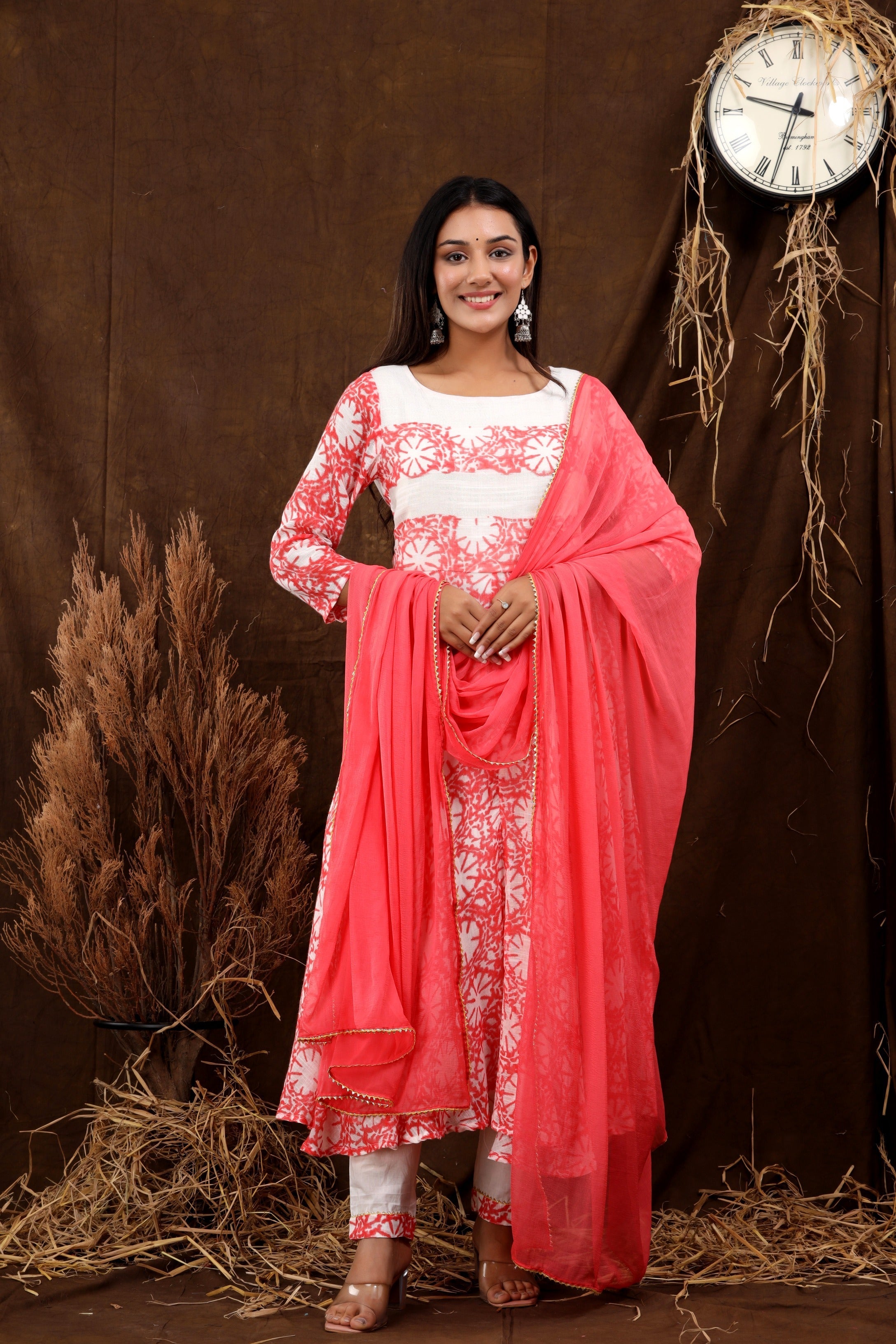 Women's Jasmine Cotton Gota Suit With Chiffon Dupatta Set - Saras The Label