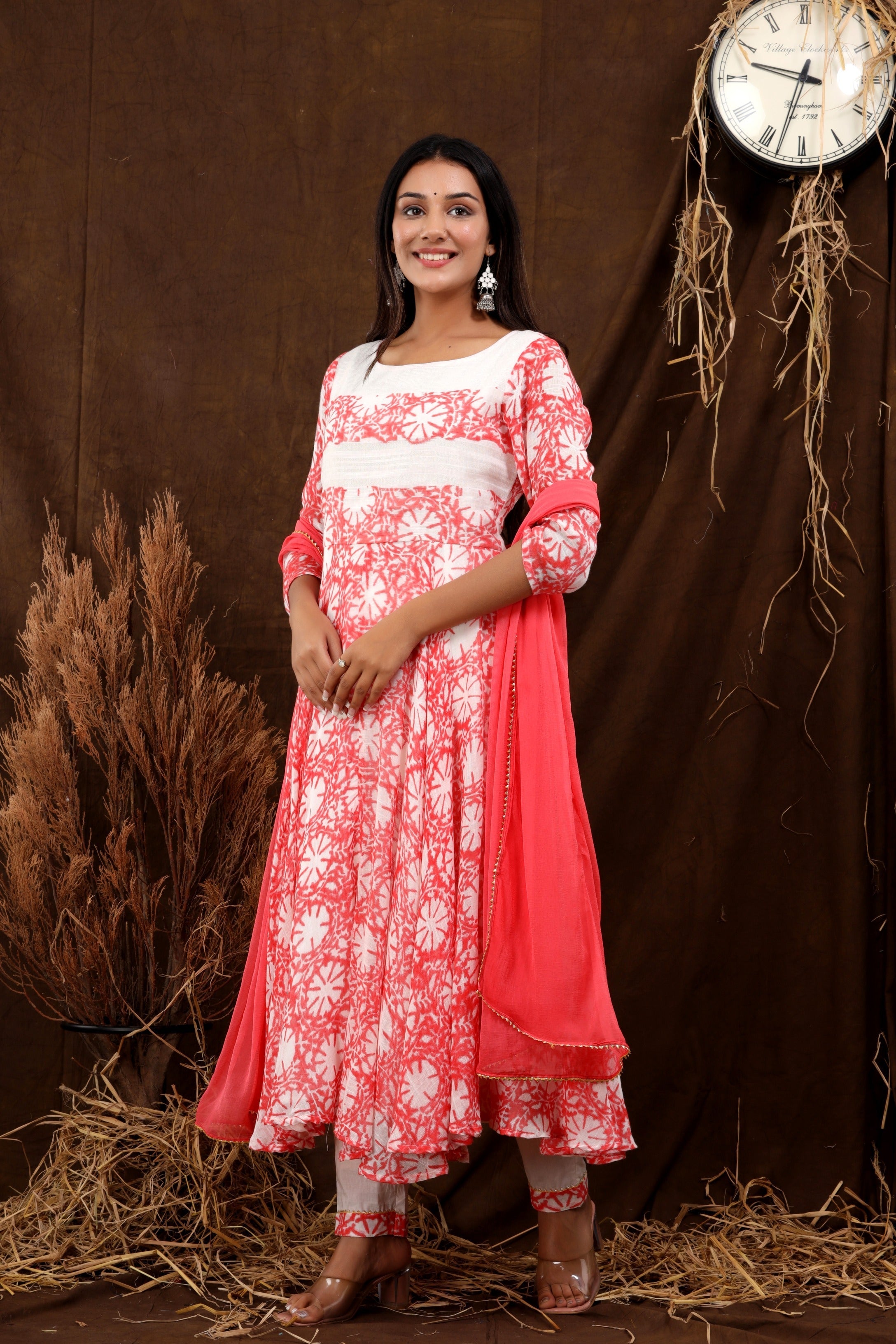 Women's Jasmine Cotton Gota Suit With Chiffon Dupatta Set - Saras The Label
