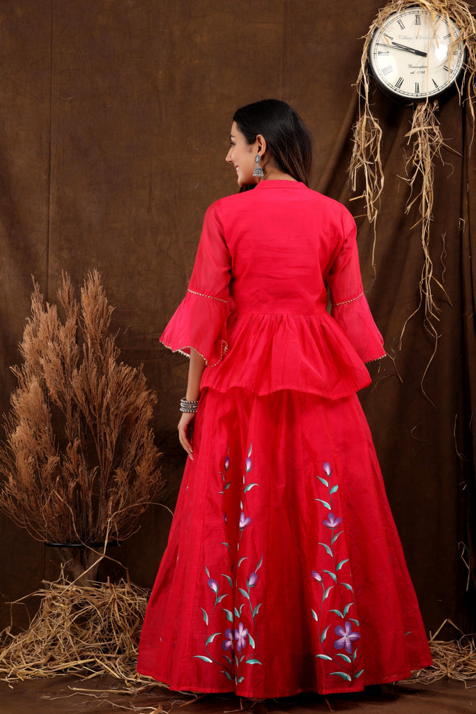 Women's Gauri Hand Painted Chanderi Lehenga Set