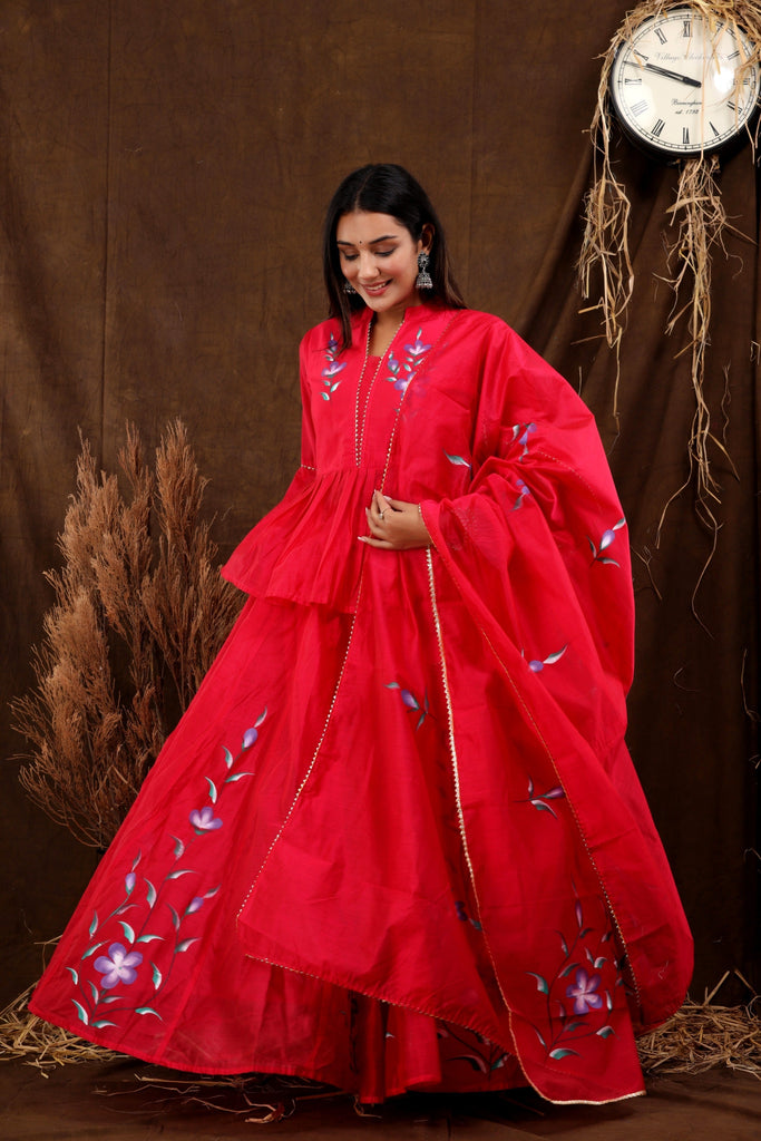 Women's Gauri Hand Painted Chanderi Lehenga Set