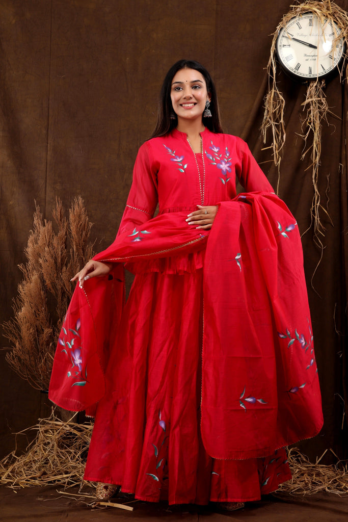 Women's Gauri Hand Painted Chanderi Lehenga Set