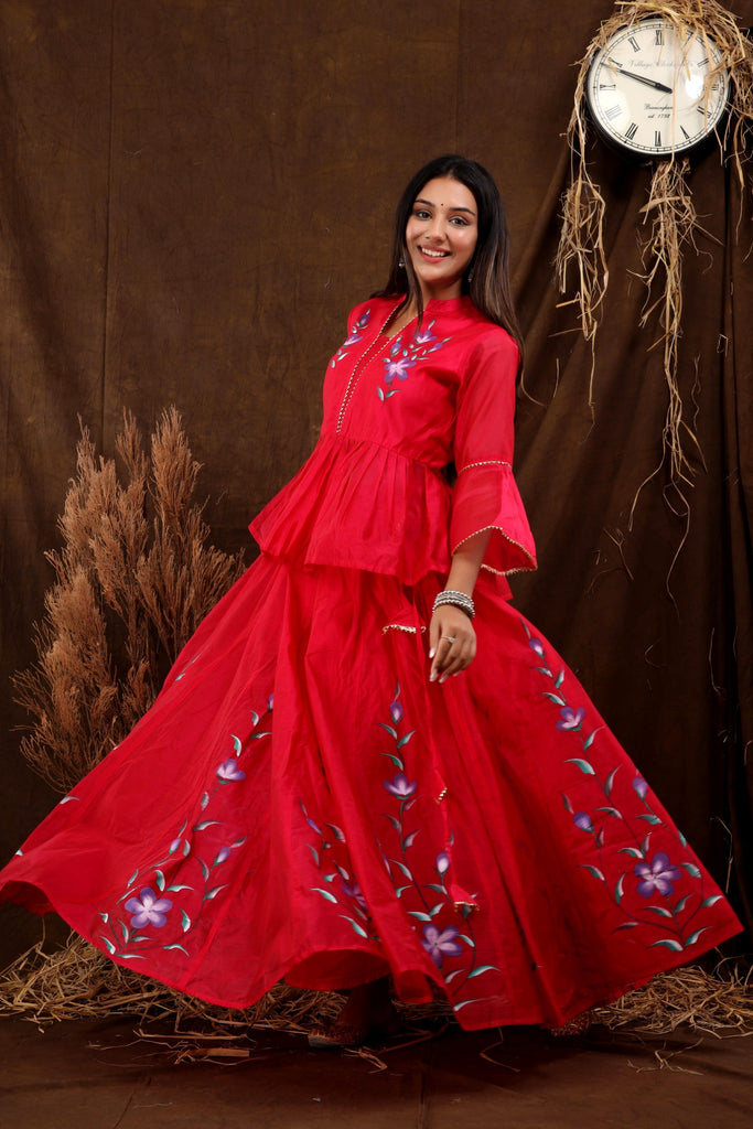 Women's Gauri Hand Painted Chanderi Lehenga Set