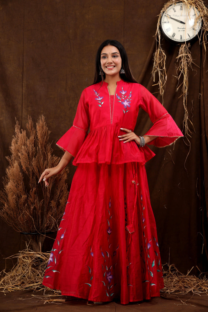 Women's Gauri Hand Painted Chanderi Lehenga Set