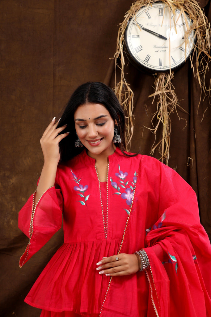 Women's Gauri Hand Painted Chanderi Lehenga Set