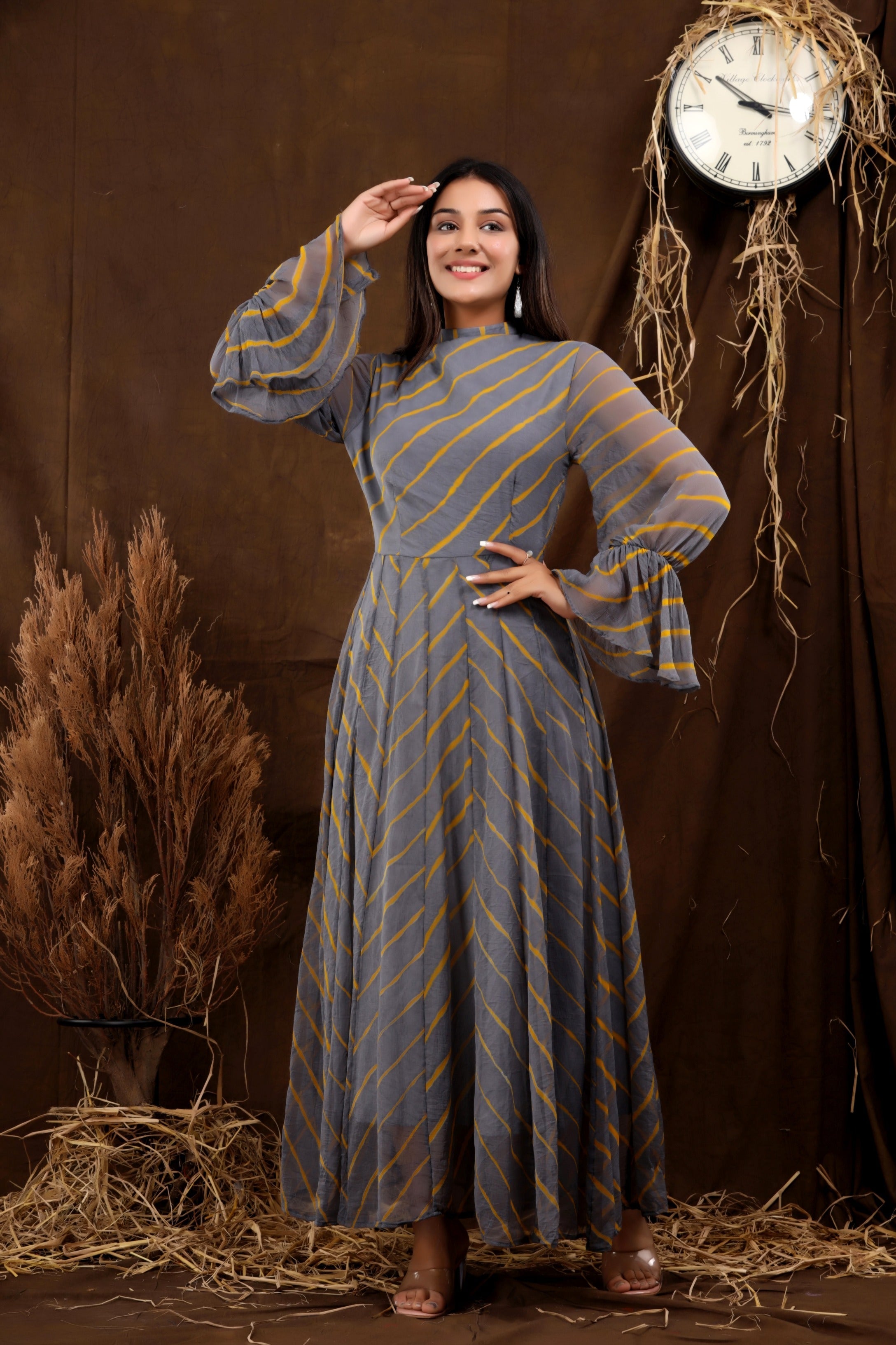 Women's Rooh Leheriya Chiffon Dress With Cotton Lining - Saras The Label