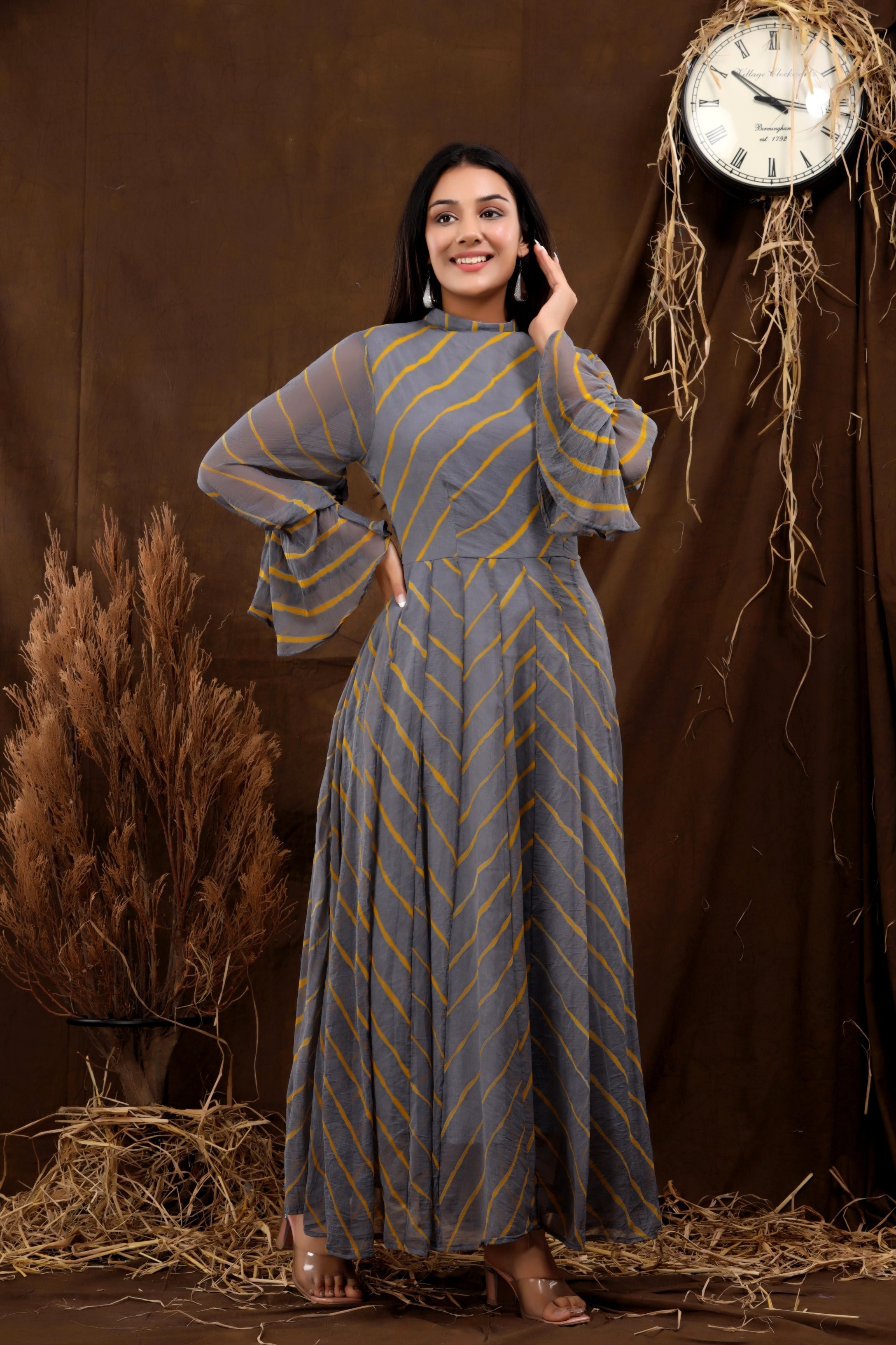 Women's Rooh Leheriya Chiffon Dress With Cotton Lining - Saras The Label
