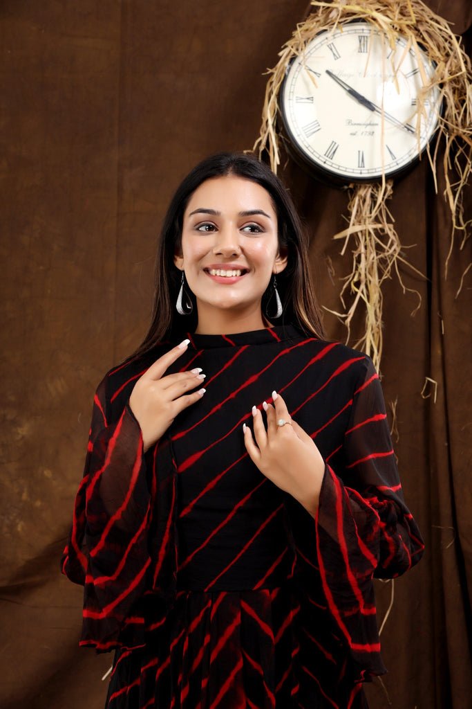 Women's Black Neh Leheriya Chiffon Dress With Cotton Lining