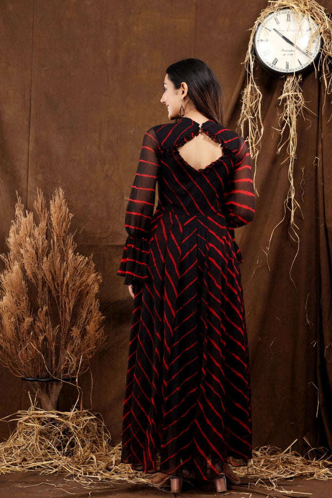 Women's Black Neh Leheriya Chiffon Dress With Cotton Lining