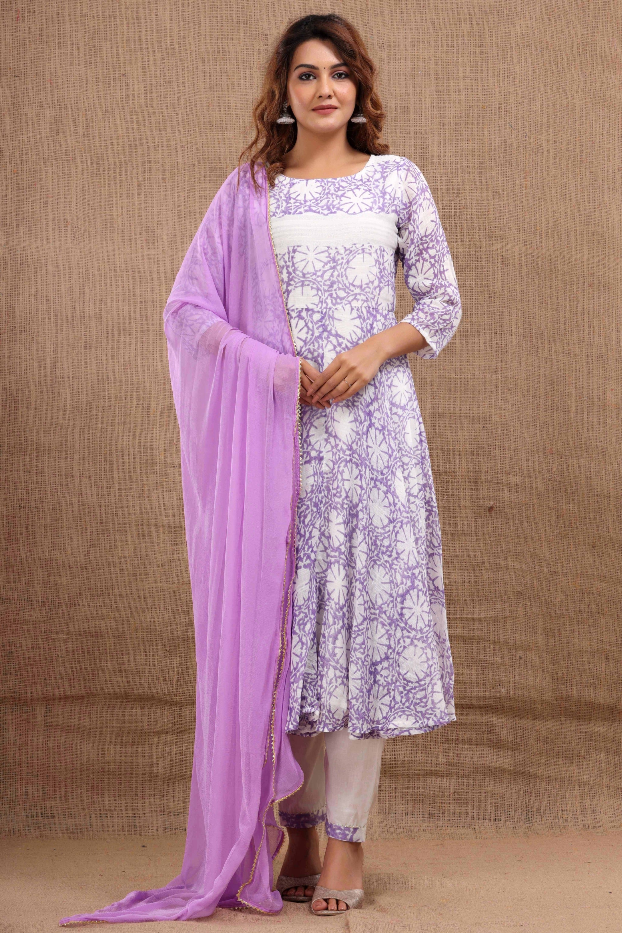 Women's Vrisa Cotton Gota Purple Suit With Dupatta Set - Saras The Label