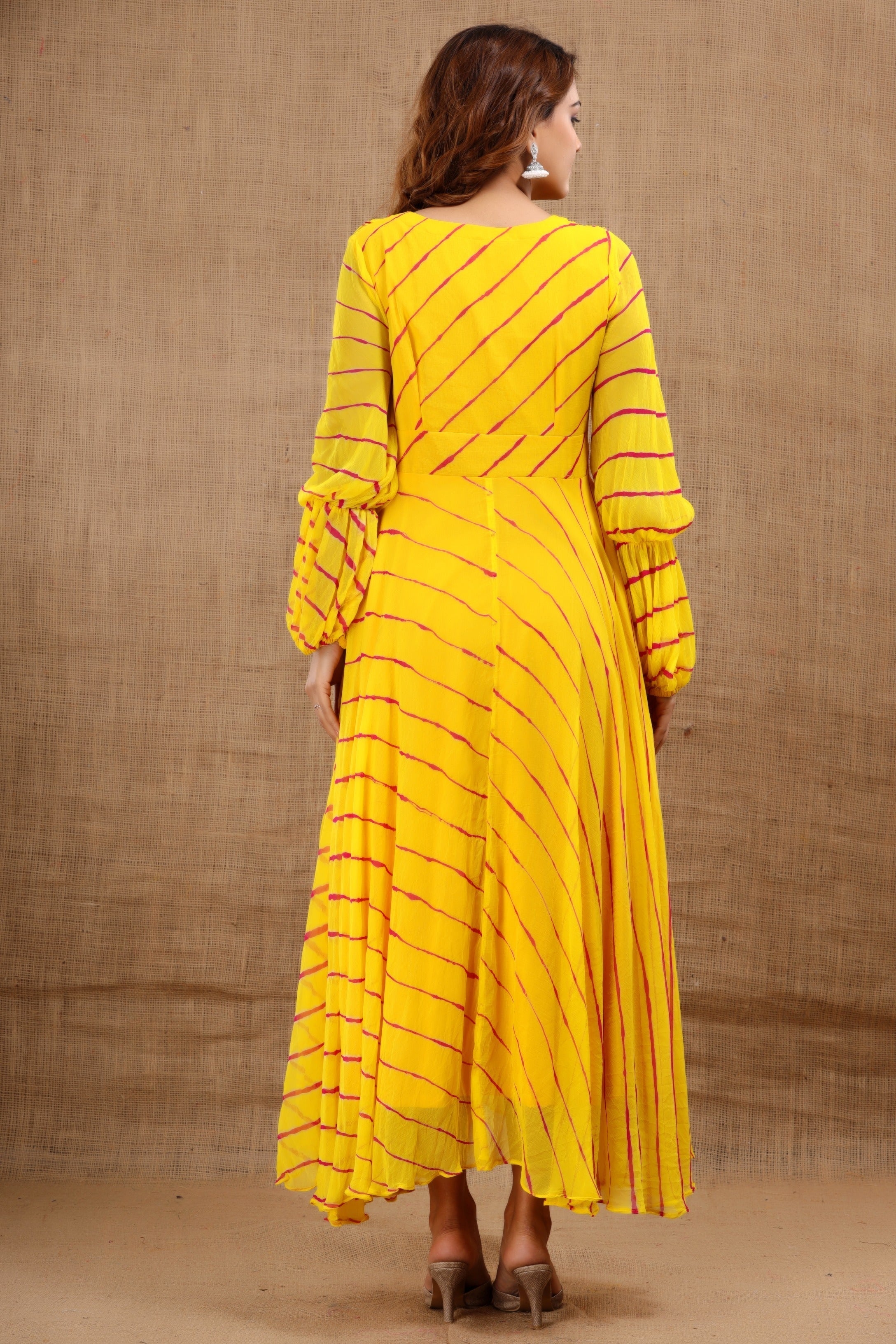 Women's Balika Leheriya Yellow Dress With Cotton Lining - Saras The Label