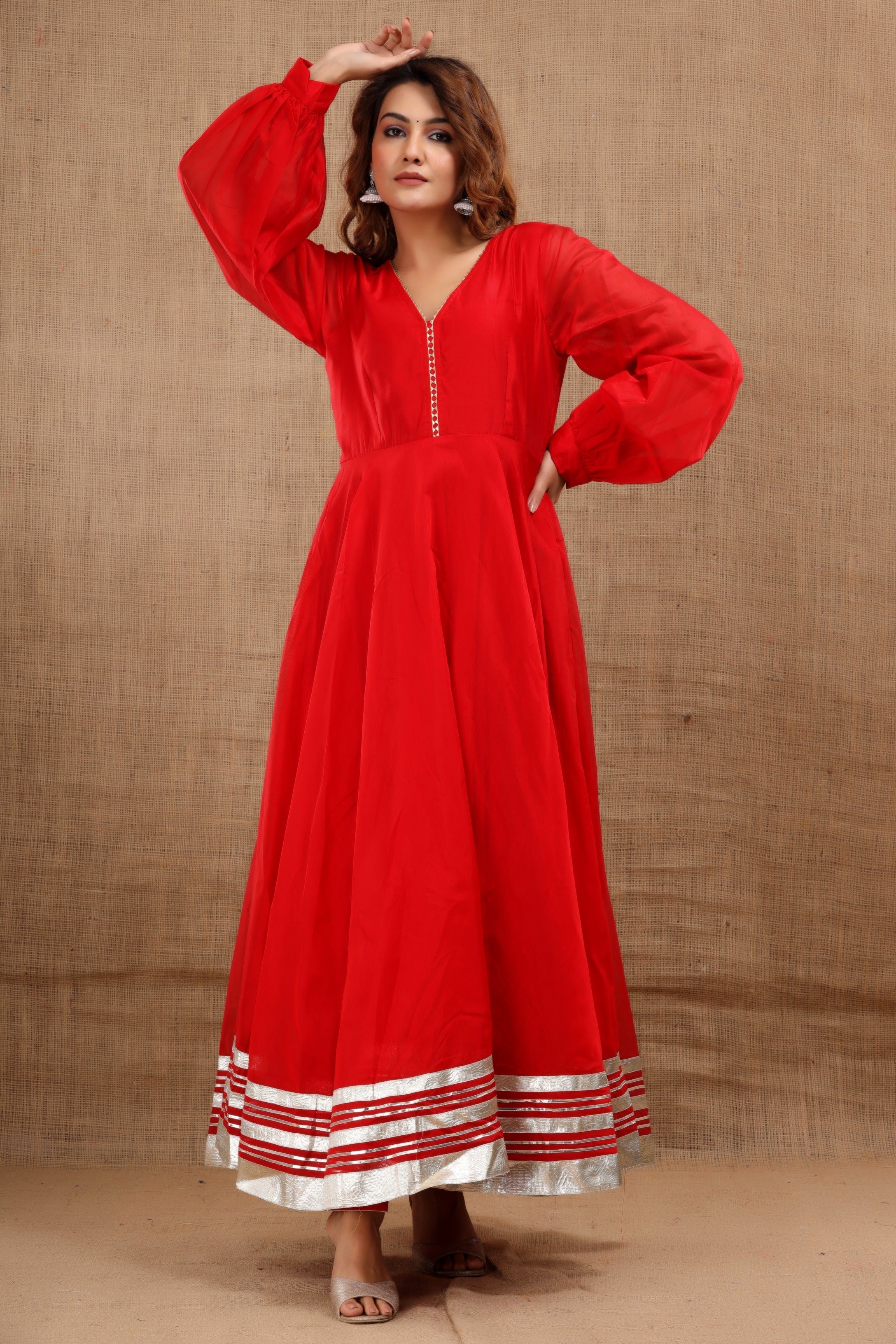 Women's Shardha Hand Gota Work Red Dress - Saras The Label