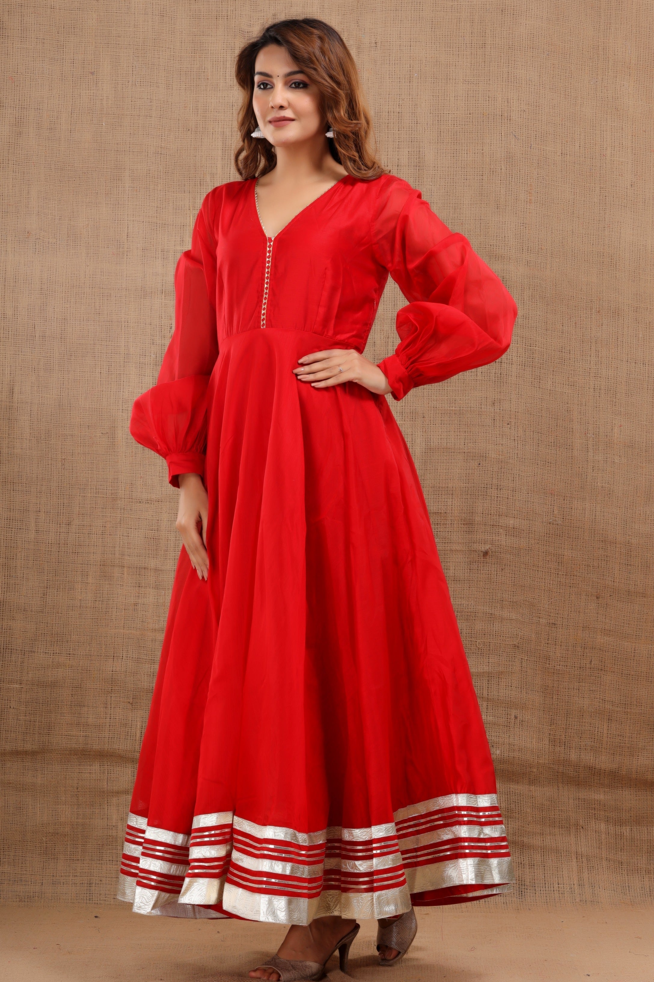 Women's Shardha Hand Gota Work Red Dress - Saras The Label