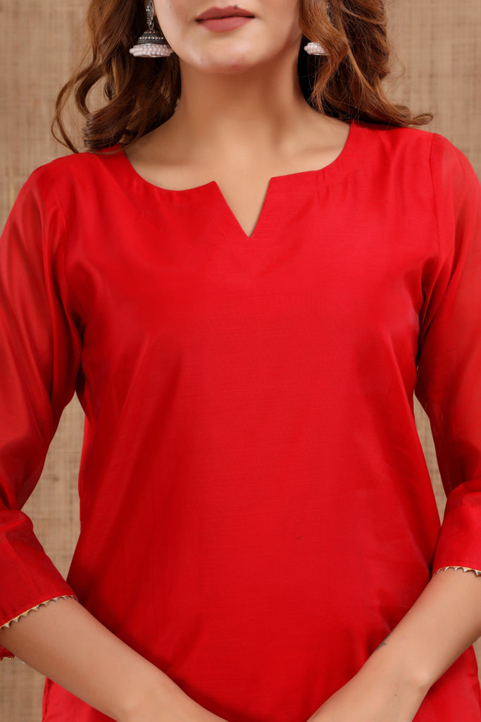 Women's Niharika Chanderi Red Suit Dupatta Set