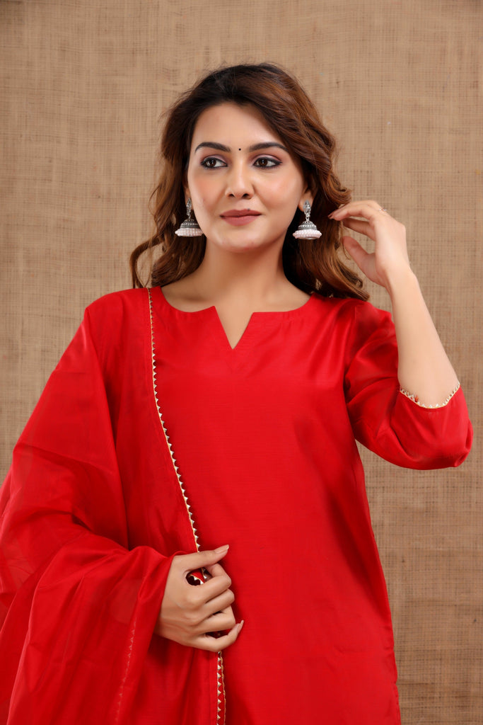Women's Niharika Chanderi Red Suit Dupatta Set