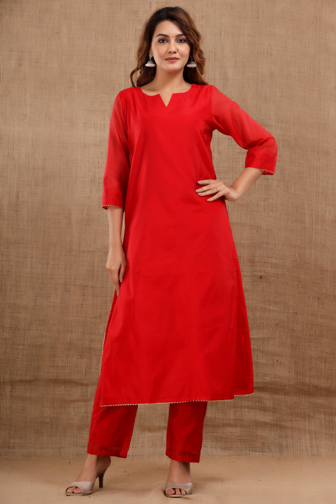 Women's Niharika Chanderi Red Suit Dupatta Set