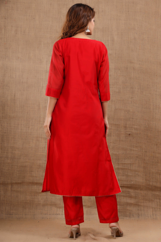Women's Niharika Chanderi Red Suit Dupatta Set